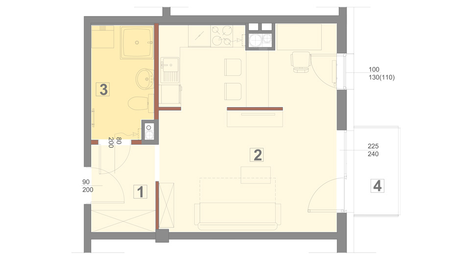 Mieszkanie 35 m2 – typ 1 - kawalerka