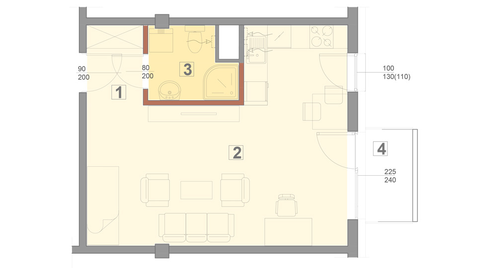 Mieszkanie 35 m2 – typ 2 - kawalerka