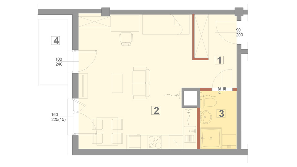 Mieszkanie 37 m2 – typ 3 – kawalerka