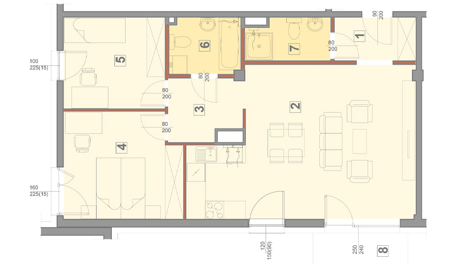 Mieszkanie 72 m2  - typ 2 – 3 pokoje